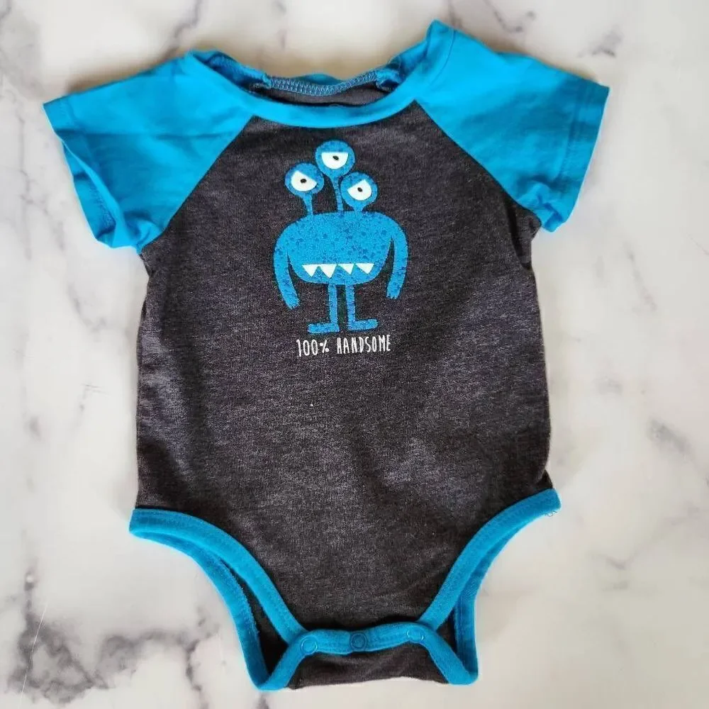 Okie dokie 3 month 100% handsome bodysuit monster baby boy short sleeve